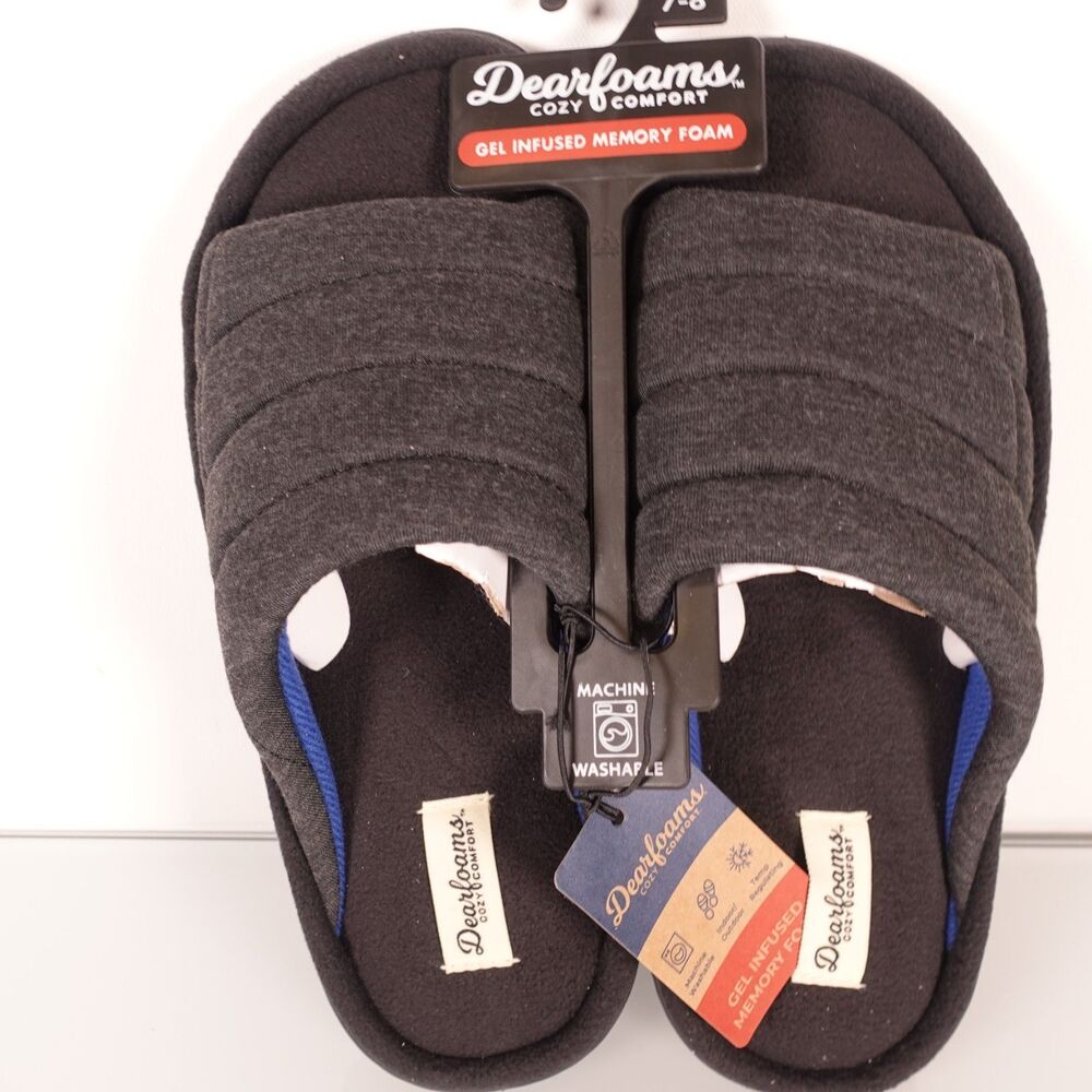 Dearfoams Men's Slip-On Cozy Comfort Gel Infused Jersey Slide Slippers Small 7-8